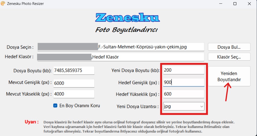Zenesku Fotoğraf Boyutlandırıcı Kullanımı Görseli - 4