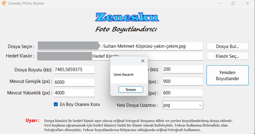 Zenesku Fotoğraf Boyutlandırıcı Kullanımı Görseli - 5