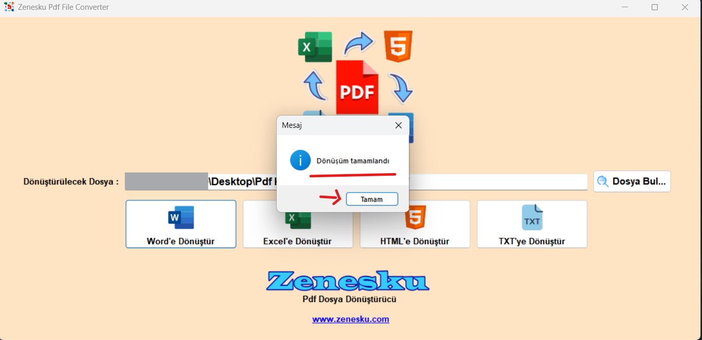 Zenesku Pdf Dönüştürücü Kullanımı Son Aşama Görseli